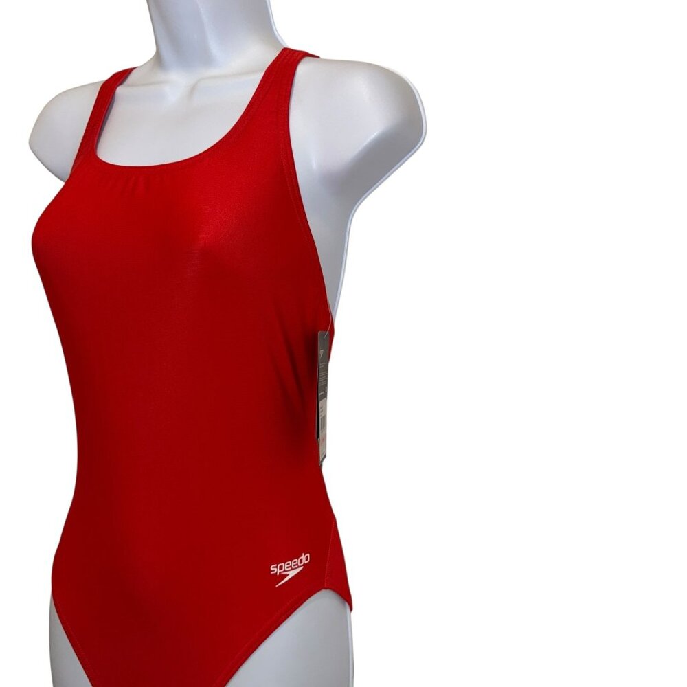 NWT Speedo Pro LT One Piece Swimsuit Womens 26 Solid Red Compression Swimming - Picture 3 of 8